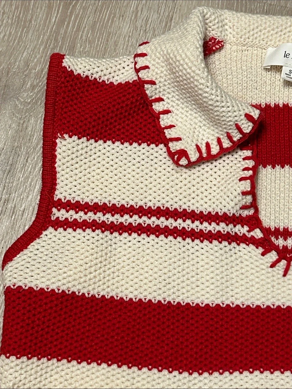 Le Lis Red Striped Sleeveless Semi Cropped Polo Knit Blouse Sz S